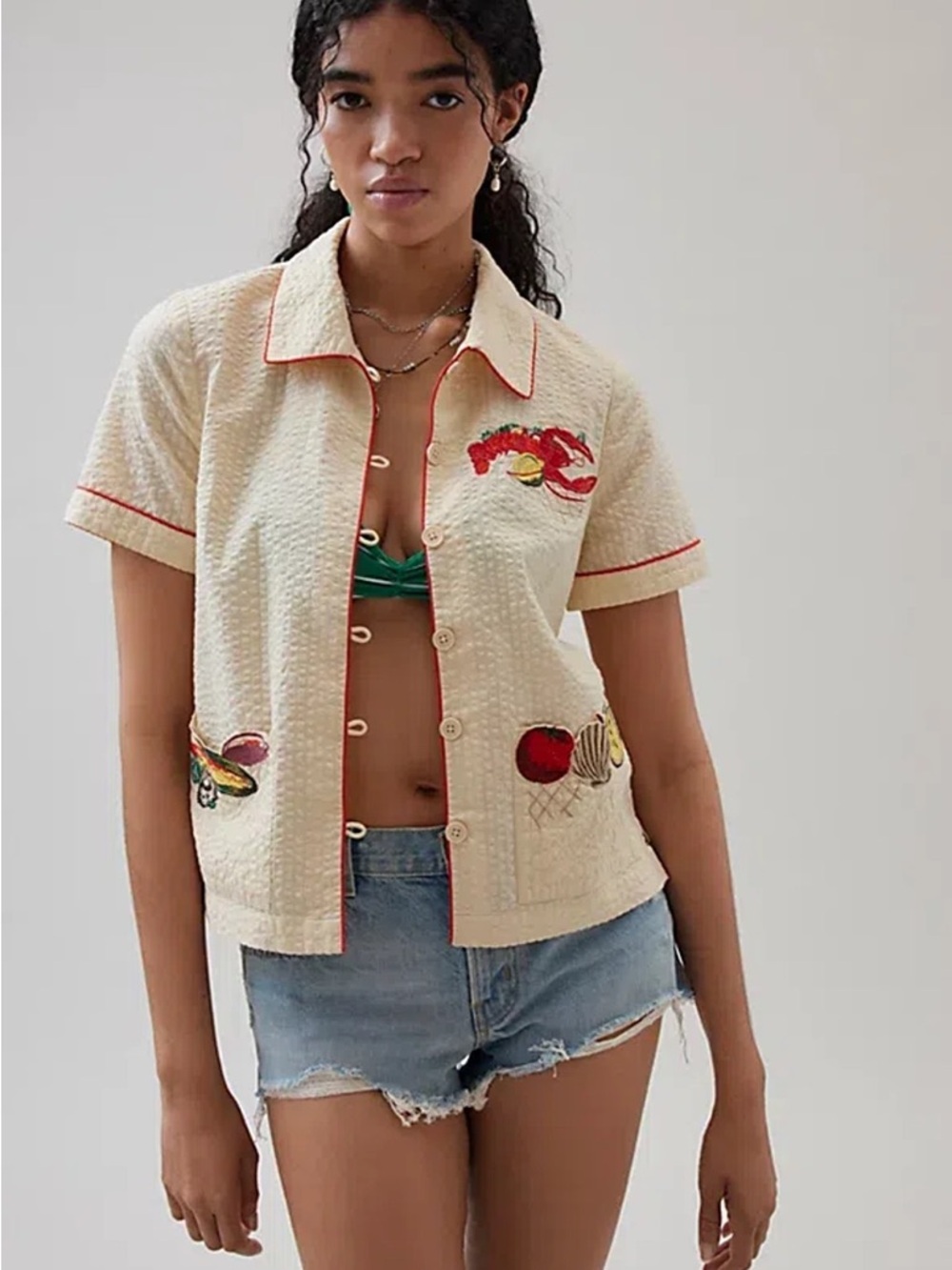 BDG/Urban Outfitters Souvenir Applique Seersucker Shirt